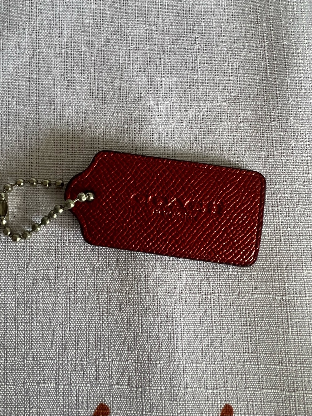 Coach Red Textured Leather Bag Tag Key Chain